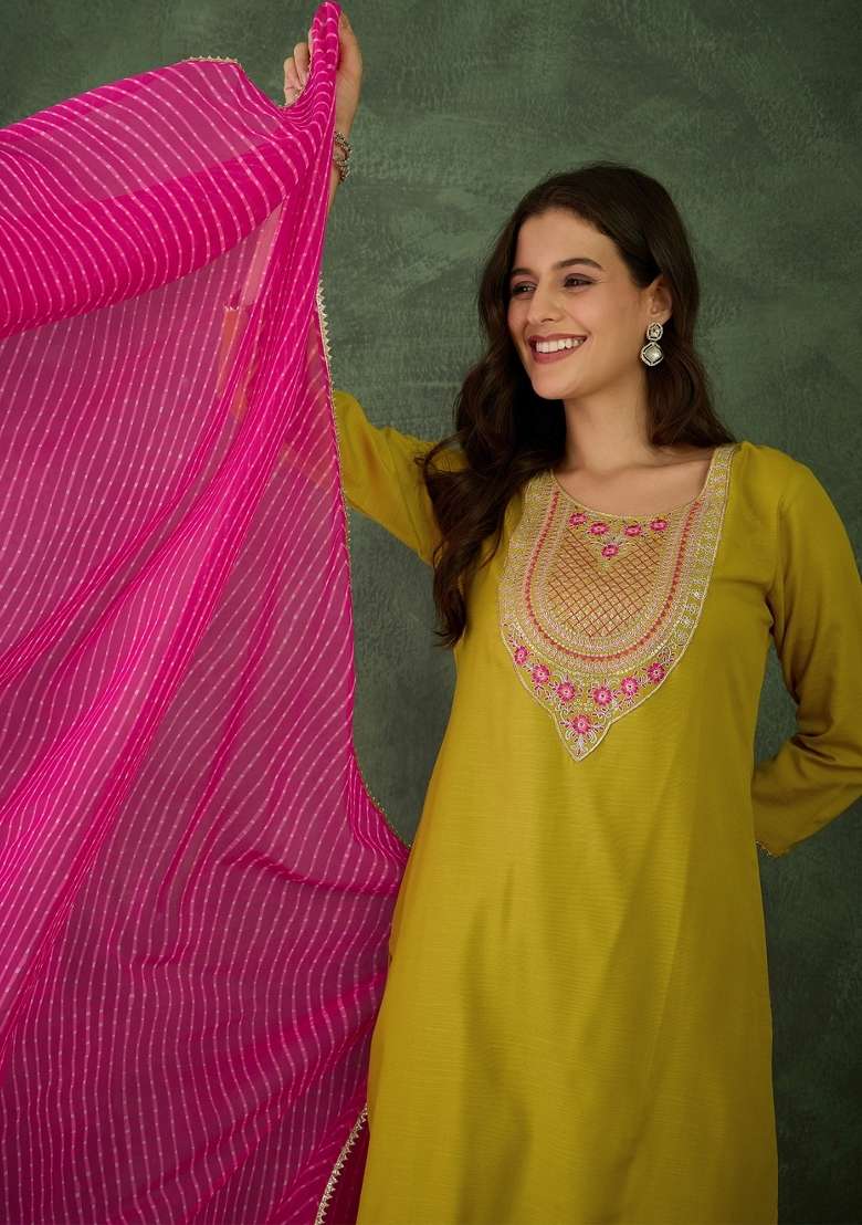 Liril Embroidered Rayon Straight Kurta Set - Indya