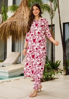 Maroon Printed Silk Blend Kurta Set