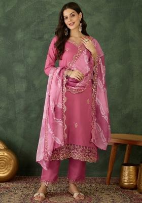 Pink Embroidered Rayon Kurta Set