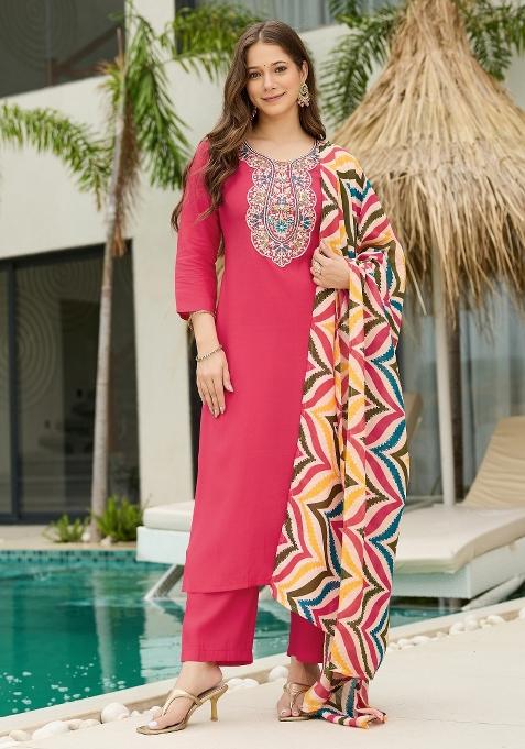 Gajri Embroidered Rayon Kurta Set