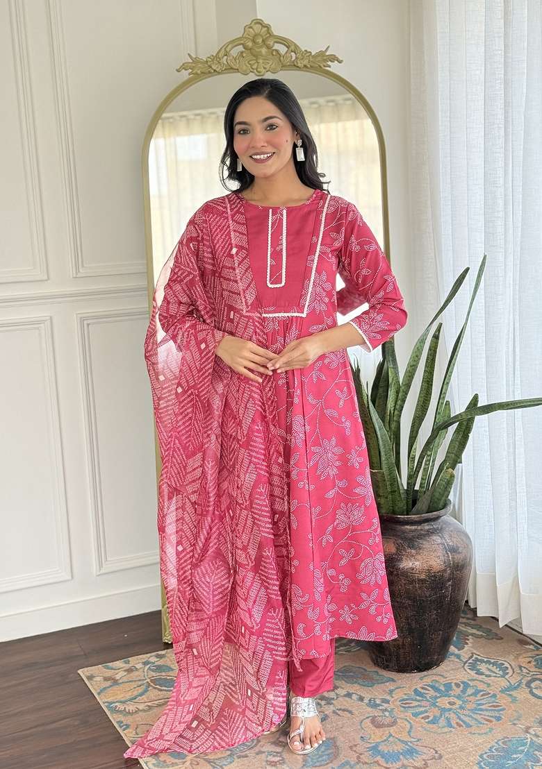 Rani Printed Rayon Anarkali Set - Indya