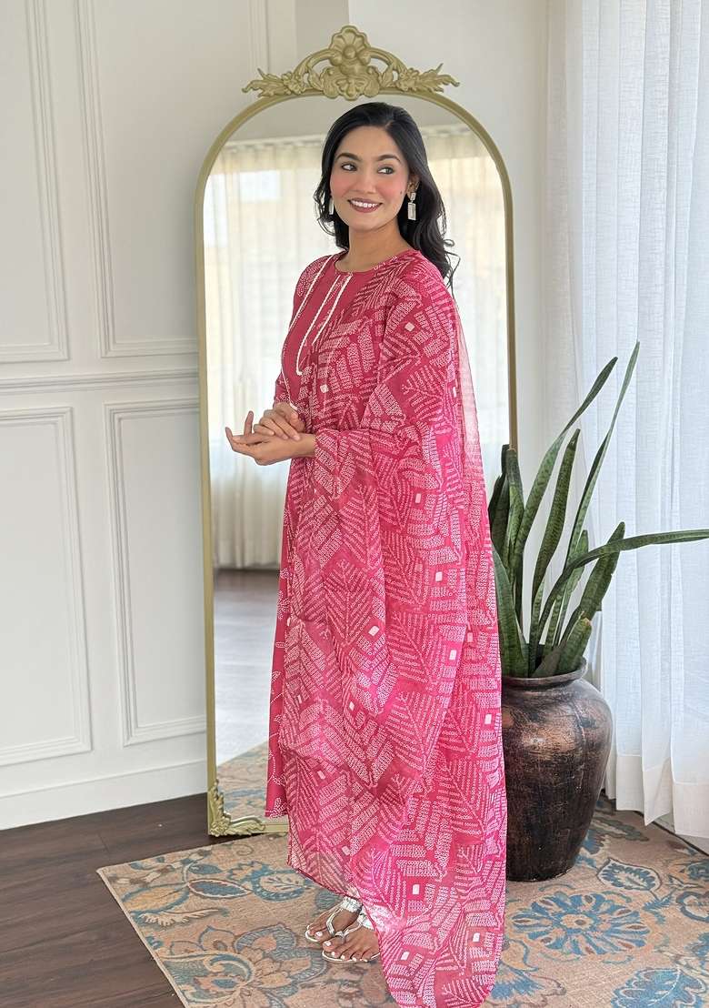 Rani Printed Rayon Anarkali Set - Indya