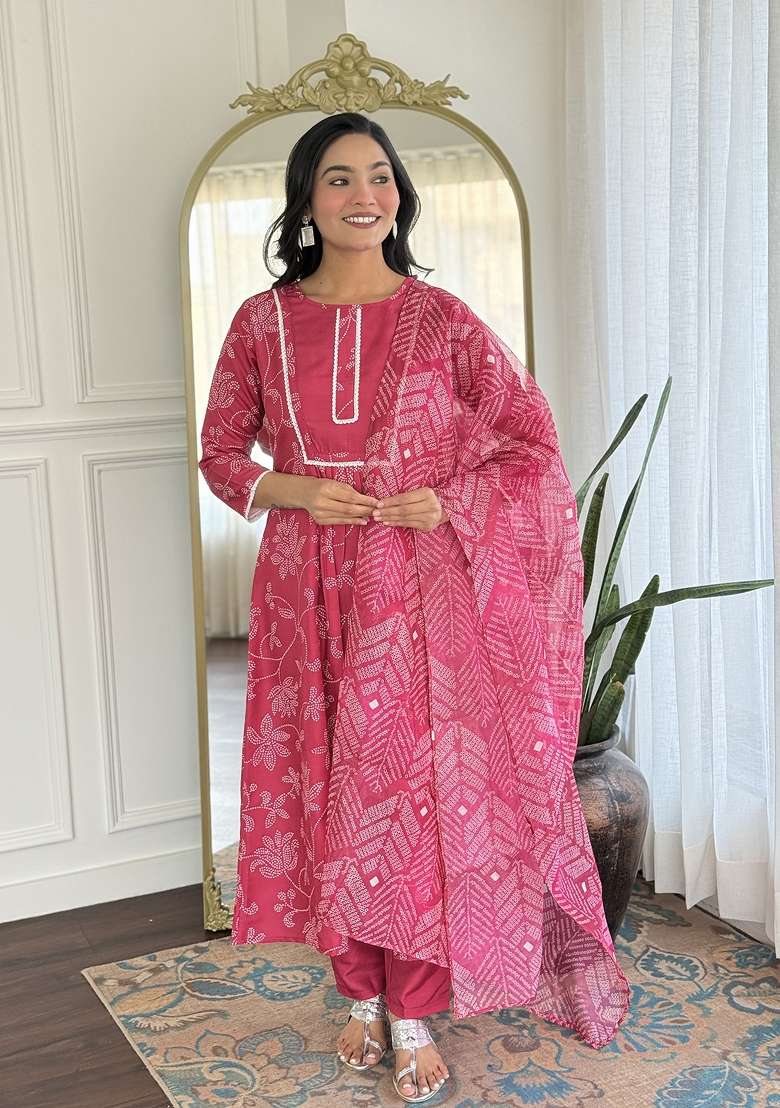 Rani Printed Rayon Anarkali Set - Indya