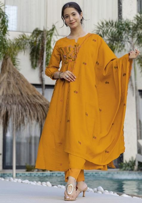 Rust Thread Cotton Kurta Set