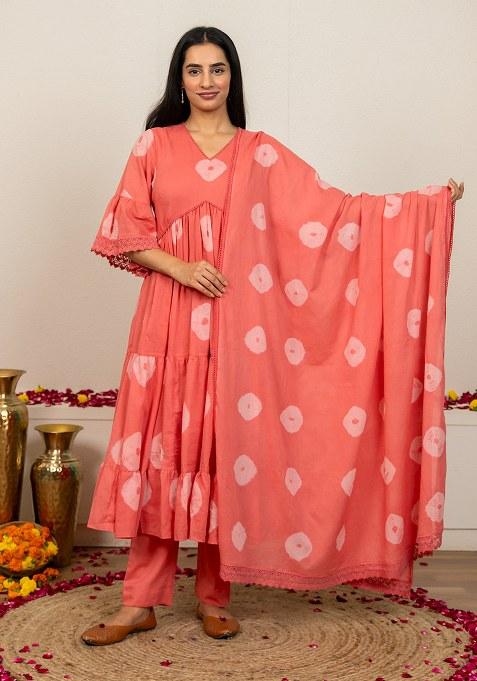 Pink Hand Tie Dyed Cotton Kurta Set