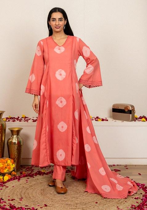 Pink Hand Tie Dyed Cotton Kurta Set