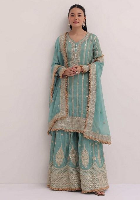 Sky Blue Embroidery Organza Salwar Suit