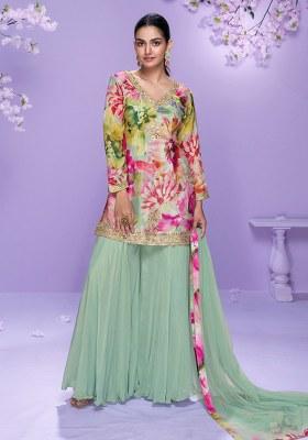 Pista Green Embroidery Chinon Salwar Suit