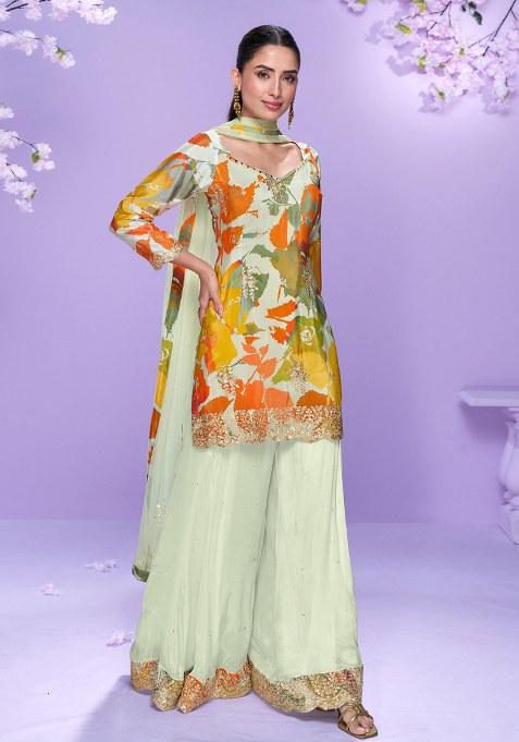 White Embroidery Chinon Salwar Suit