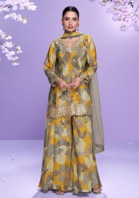 Yellow Embroidery Chinon Salwar Suit