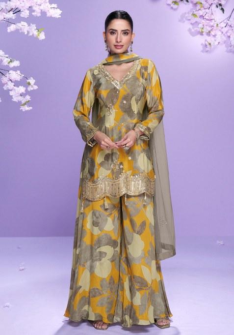 Yellow Embroidery Chinon Salwar Suit