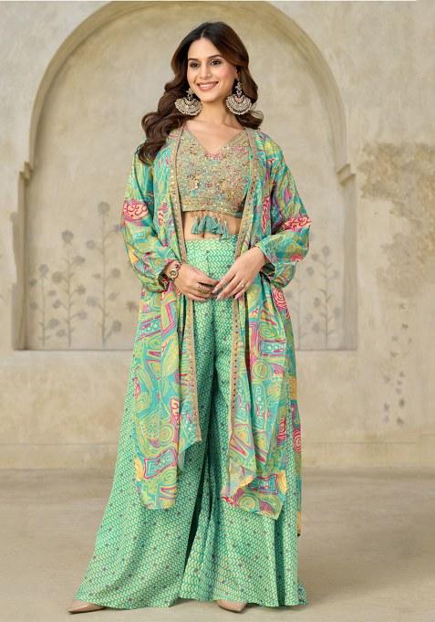 Sky Blue Embroidery Chinon Salwar Suit