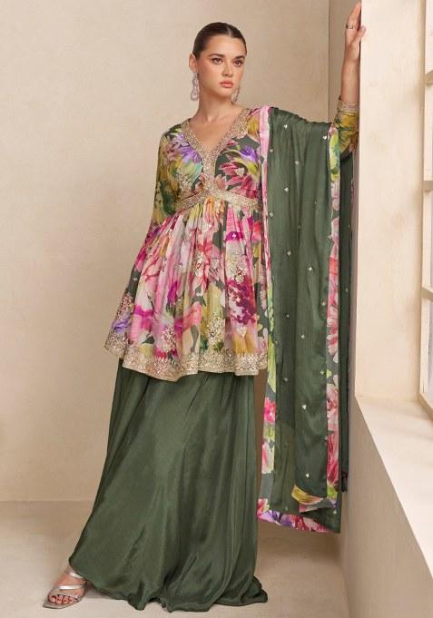 Green Embroidery Chinon Salwar Suit