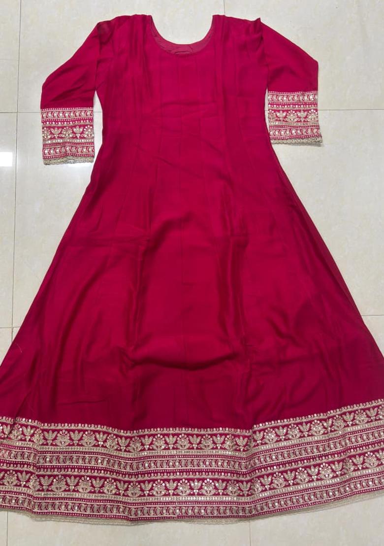 Pink Embroidery Silk Anarkali Set - Indya