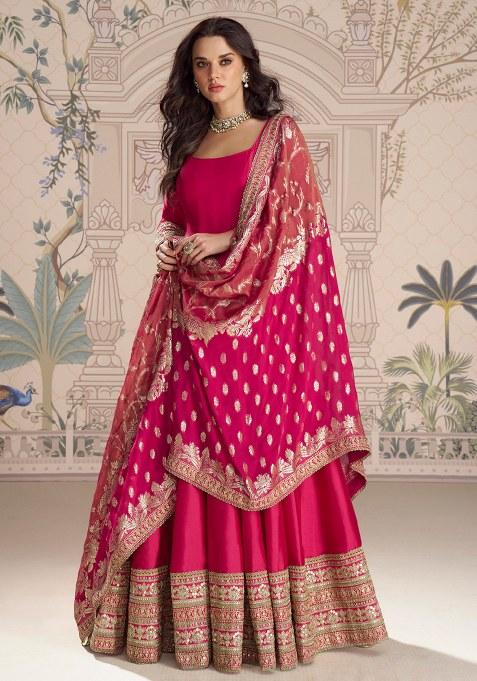 Pink Embroidery Silk Anarkali Set
