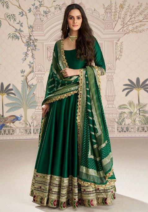 Green Embroidery Silk Anarkali Set