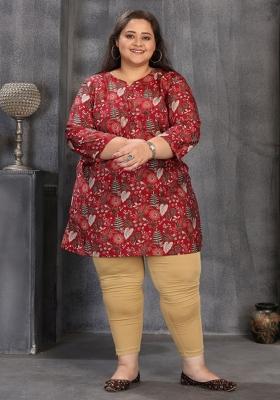 Maroon Abstract Print Chanderi Plus Size Kurti