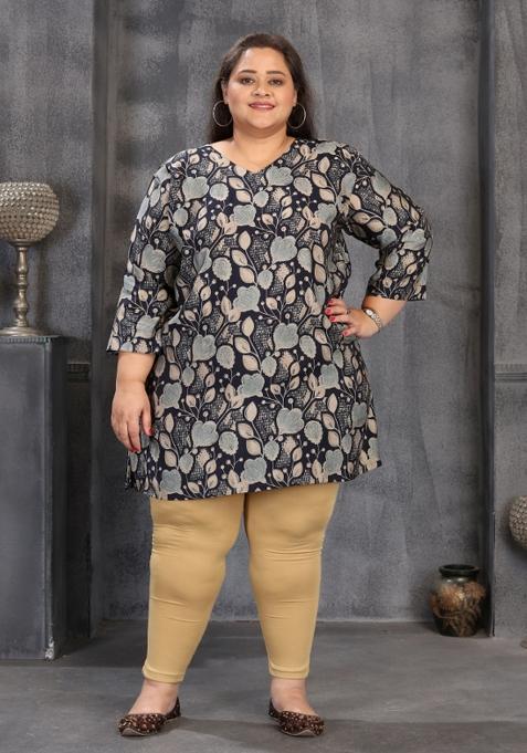 Blue Abstract Print Chanderi Plus Size Kurti