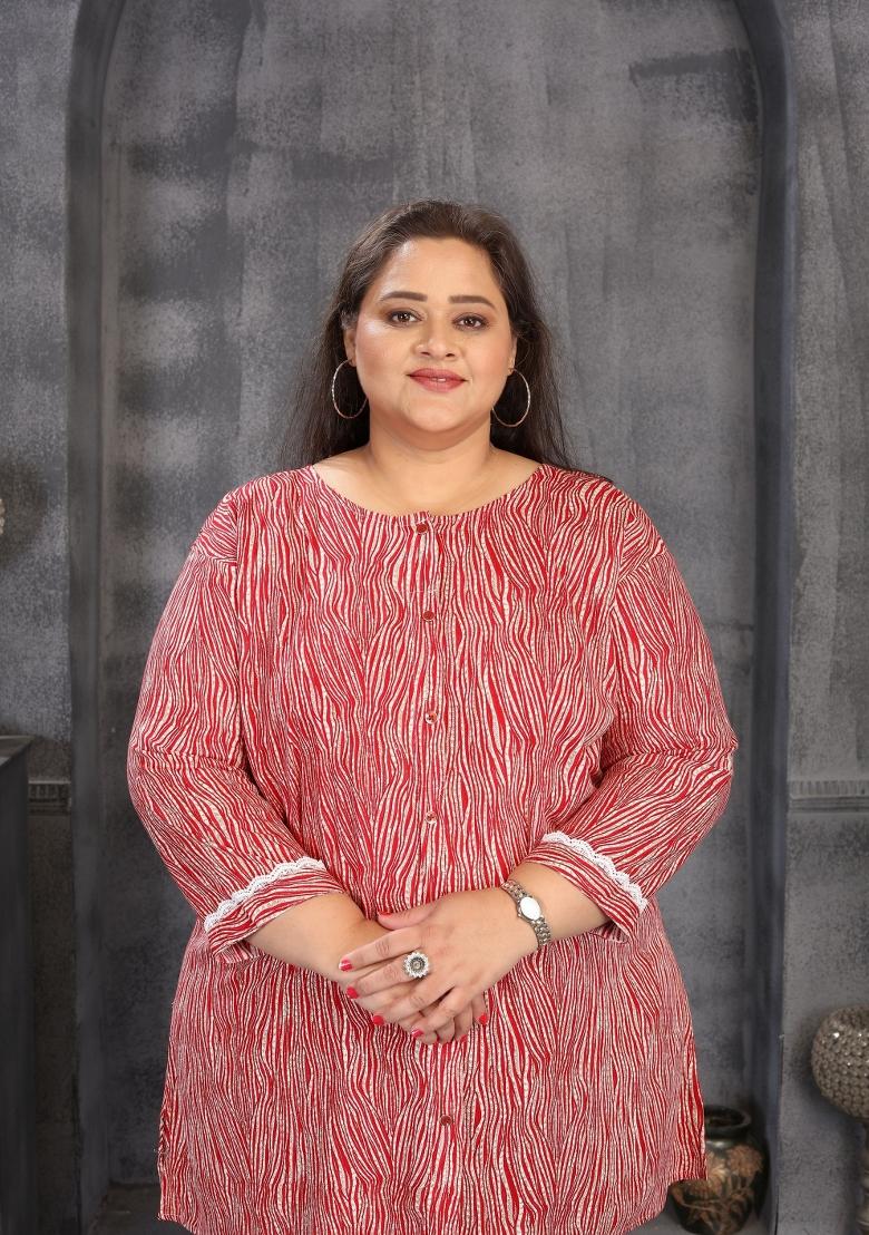 Maroon Abstract Print Rayon Plus Size Kurti - Indya