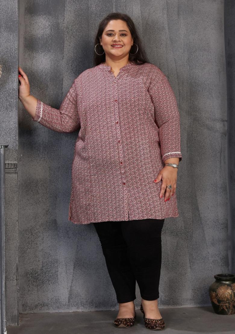 Pink Abstract Print Rayon Plus Size Kurti - Indya
