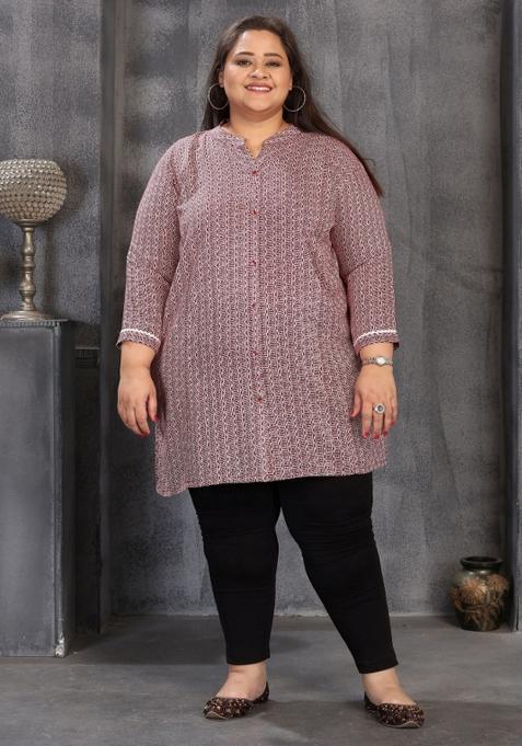 Pink Abstract Print Rayon Plus Size Kurti