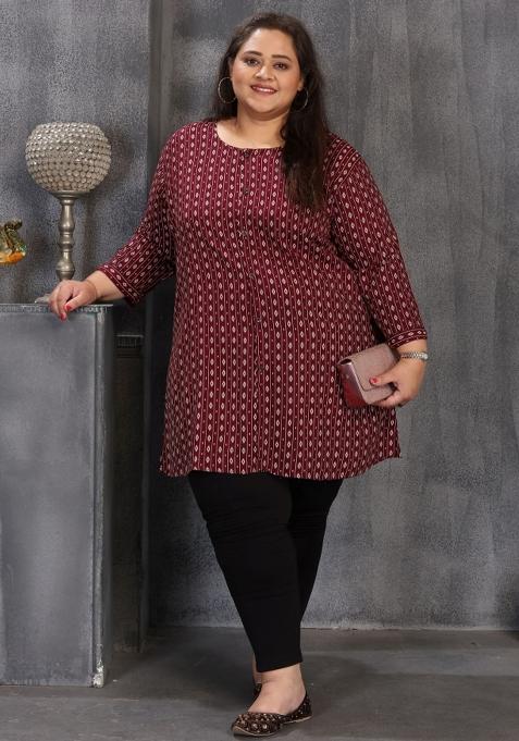Wine Abstract Print Rayon Plus Size Kurti