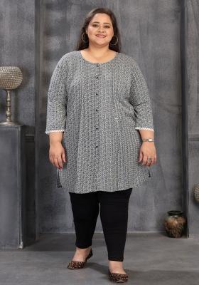 Grey Abstract Print Rayon Plus Size Kurti