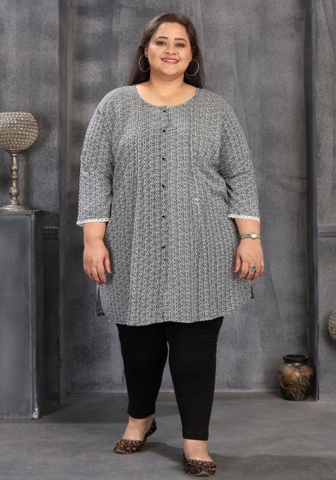 Grey Abstract Print Rayon Plus Size Kurti