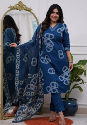 Teal Resham Embroidery Chanderi Kurta Set