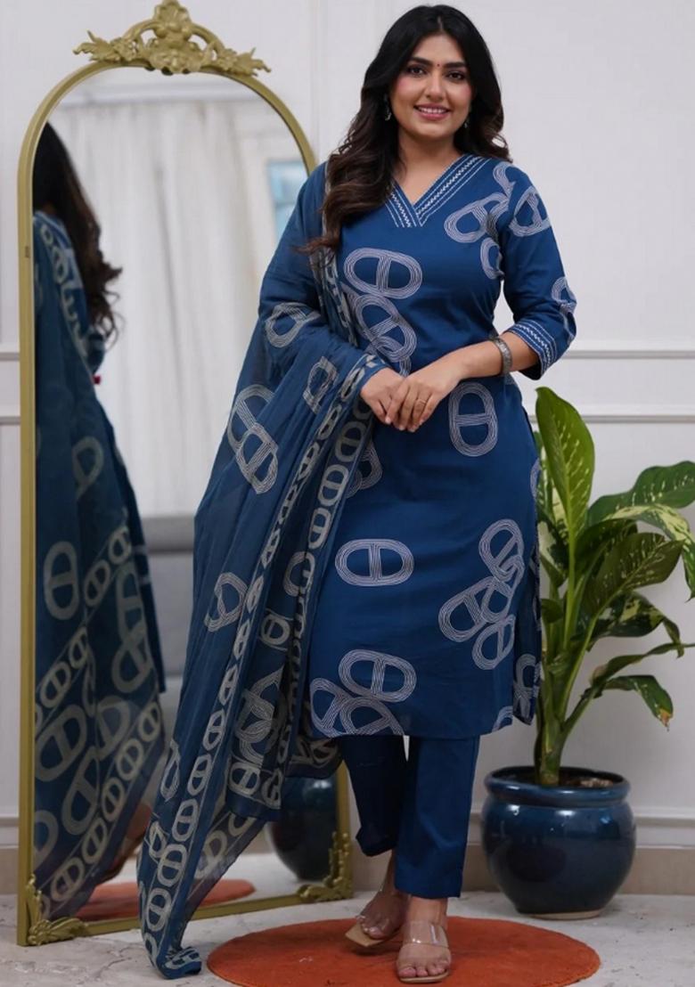 Teal Resham Embroidery Chanderi Kurta Set - Indya