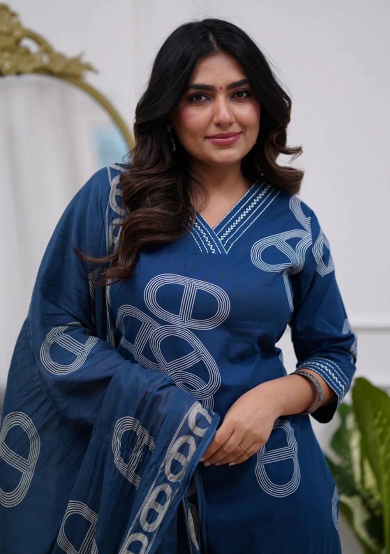 Teal Resham Embroidery Chanderi Kurta Set - Indya