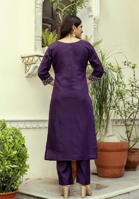 Buy Women Wine Embroidered Chanderi Pakistani Suit Set - XKS73225 ...