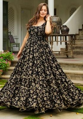 Black Abstract Print Georgette Kurta Set