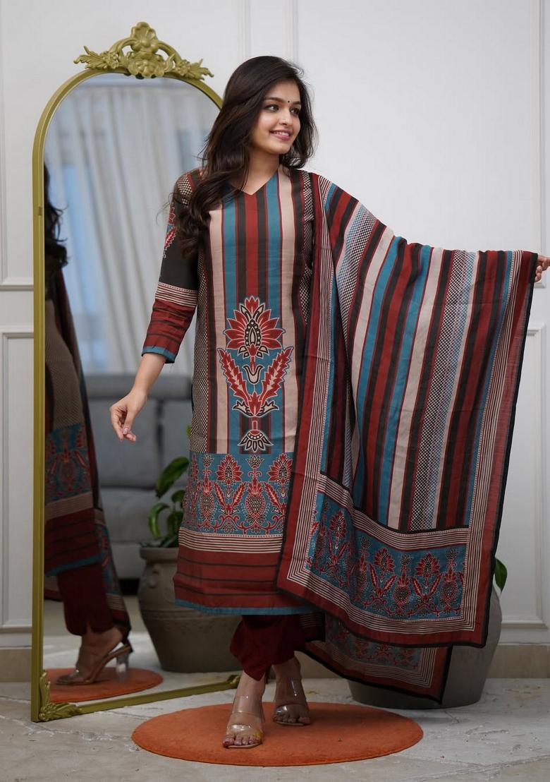 Multicolor Abstract Print Rayon Kurta Set - Indya