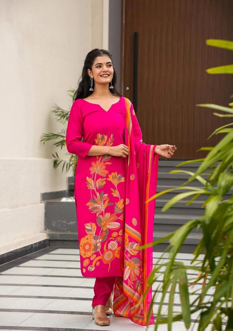 Pink Abstract Print Silk Blended Kurta Set - Indya