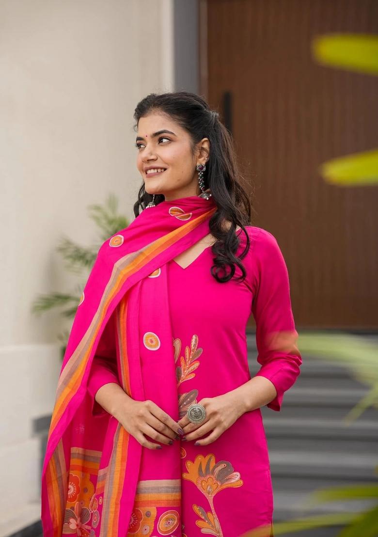 Pink Abstract Print Silk Blended Kurta Set - Indya