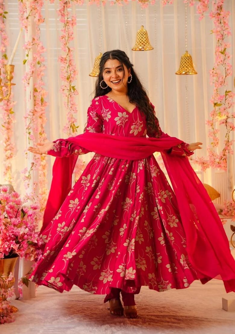 Pink Abstract Print Art Silk Kurta Set - Indya