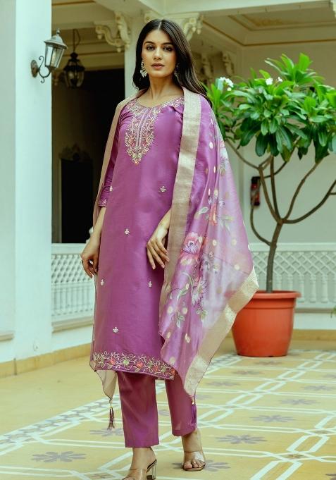 Pink Abstract Print Viscose Kurta Set