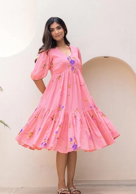 Pink Abstract Print Art Silk Kurta Set