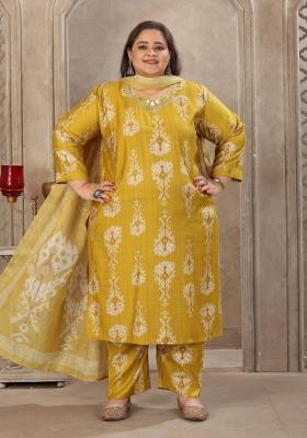Lemon Abstract Print Viscose Kurta Set