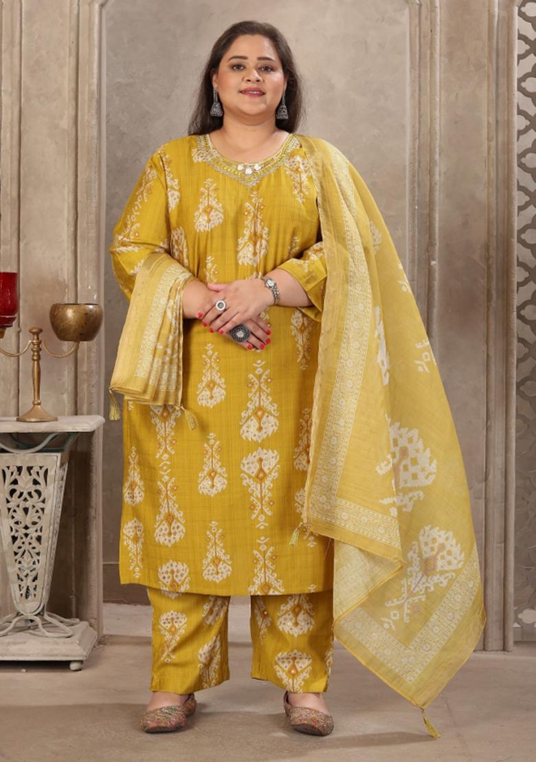 Lemon Abstract Print Viscose Kurta Set - Indya