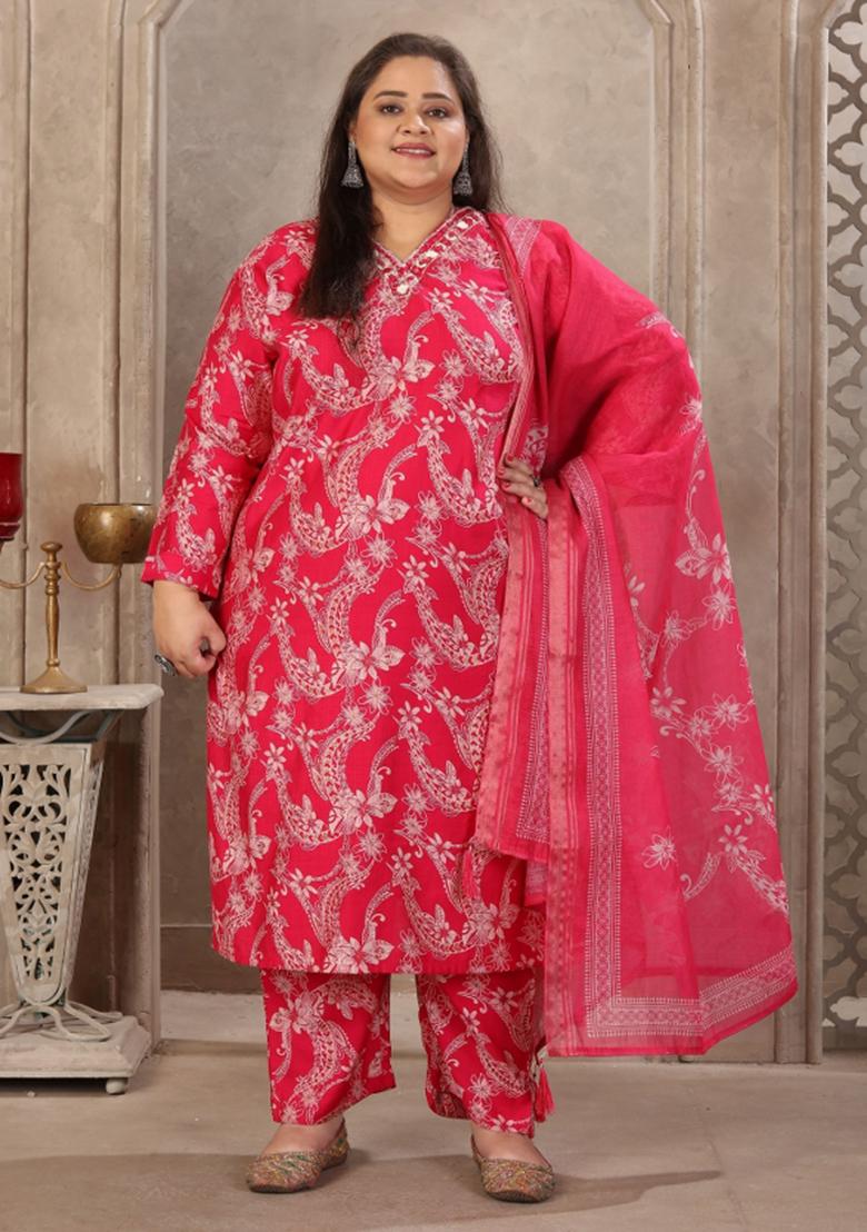 Pink Abstract Print Viscose Kurta Set - Indya