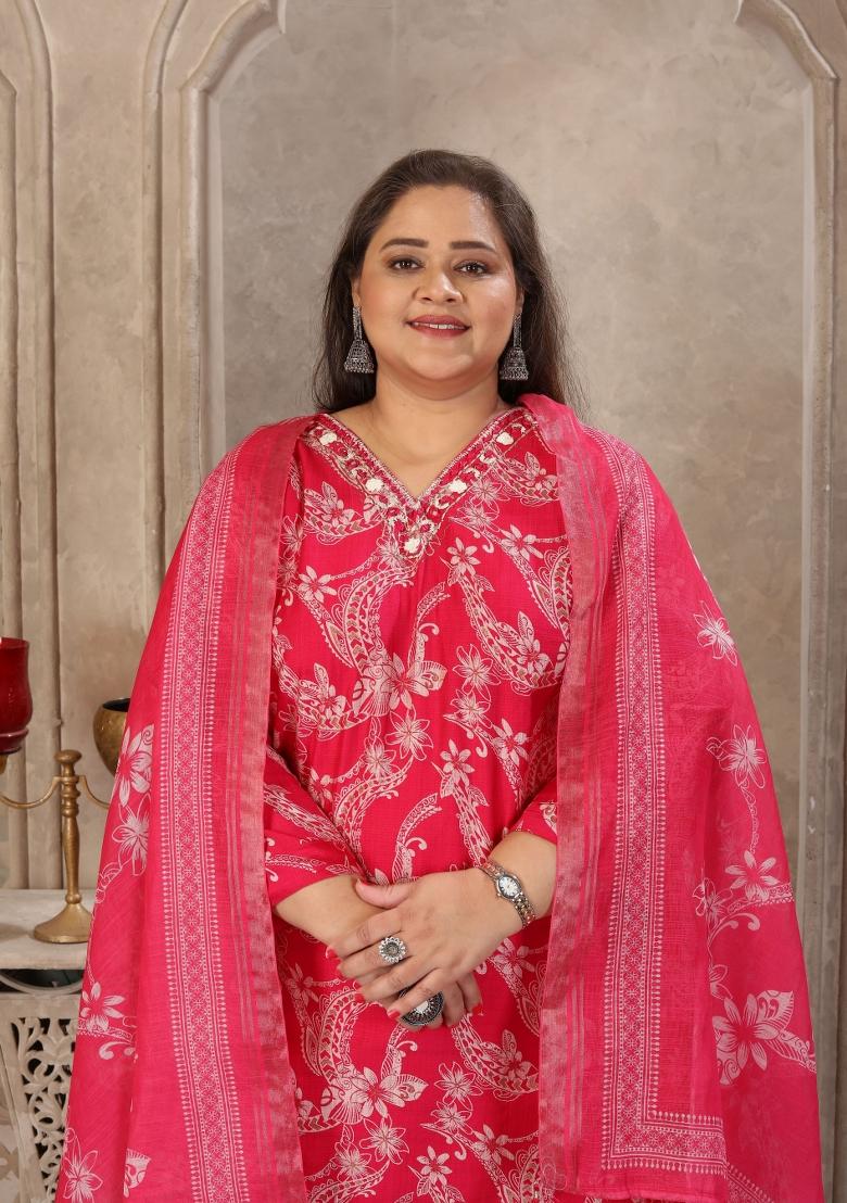 Pink Abstract Print Viscose Kurta Set - Indya