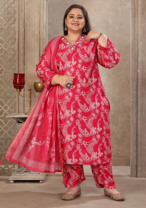 Pink Abstract Print Viscose Kurta Set
