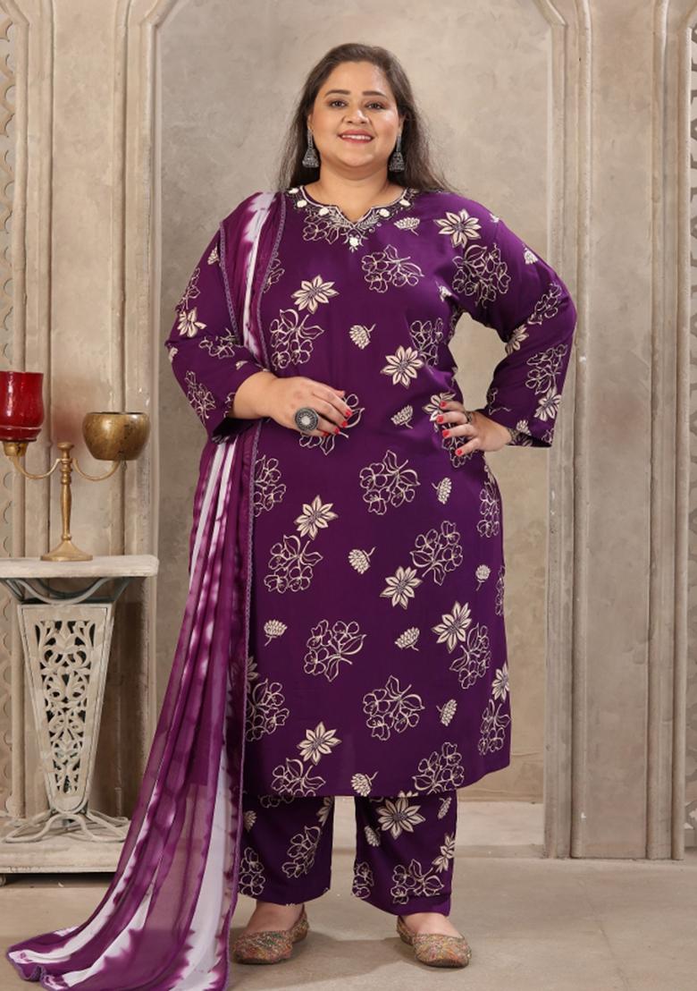 Purple Abstract Print Rayon Kurta Set - Indya