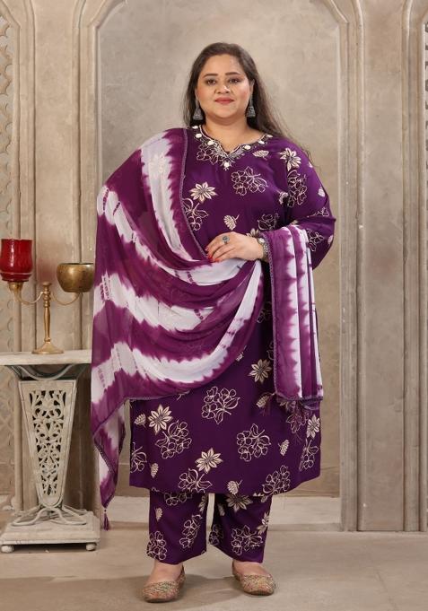 Purple Abstract Print Rayon Kurta Set