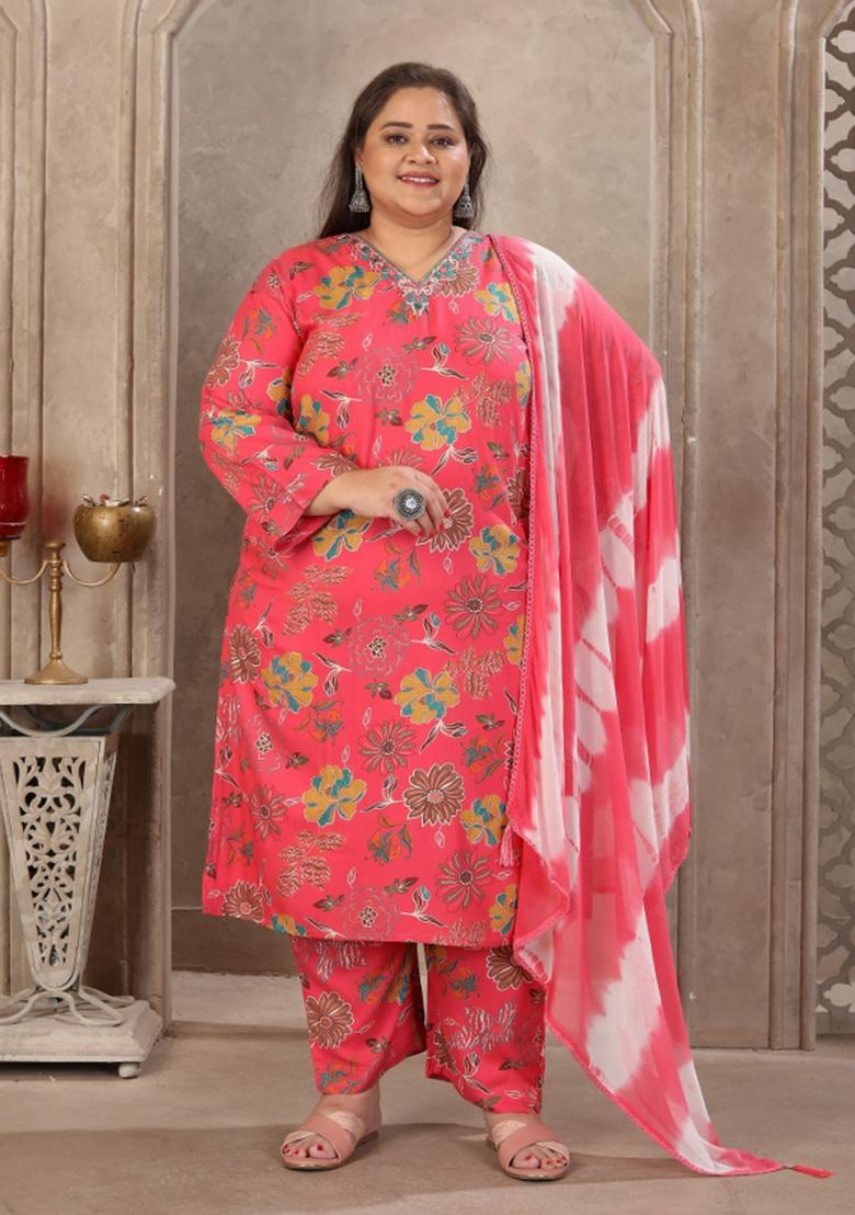 Red Abstract Print Rayon Kurta Set - Indya