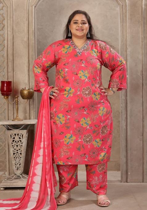 Red Abstract Print Rayon Kurta Set