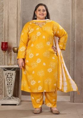 Mustard Abstract Print Rayon Kurta Set