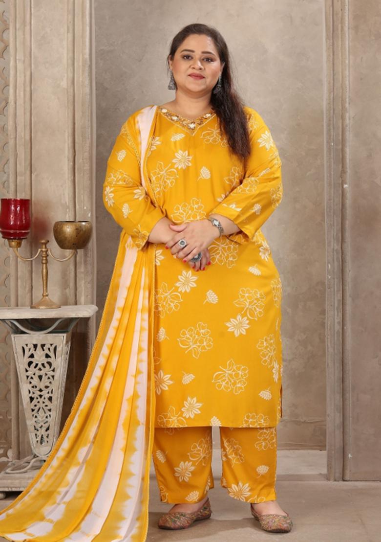 Mustard Abstract Print Rayon Kurta Set - Indya